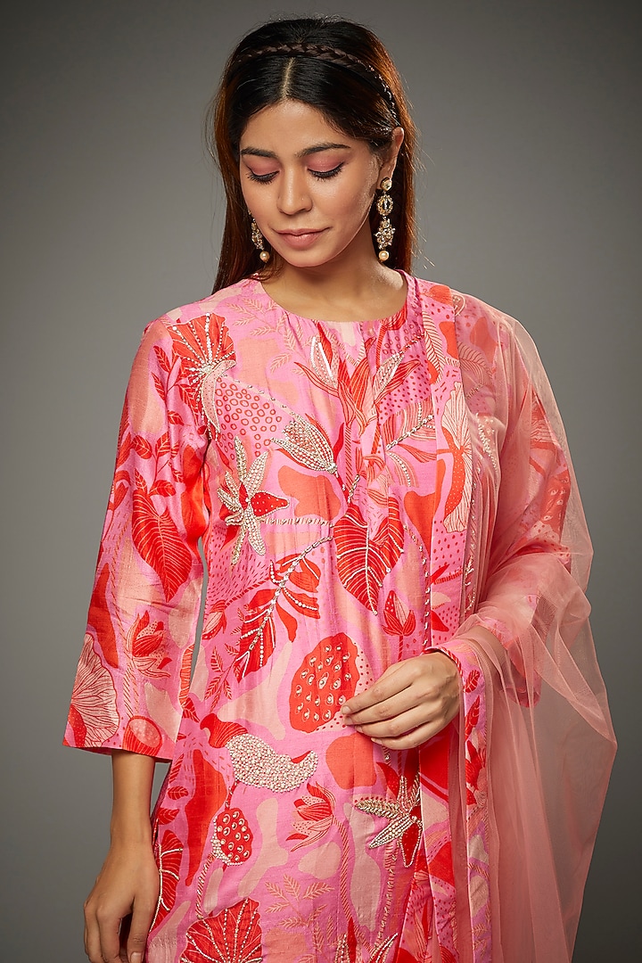 Fuschia Pink Floral Printed Wedding Sharara Set by Archana Shah at Pernia's Pop Up Shop