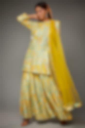 Yellow Floral Printed Sharara Set by Archana Shah