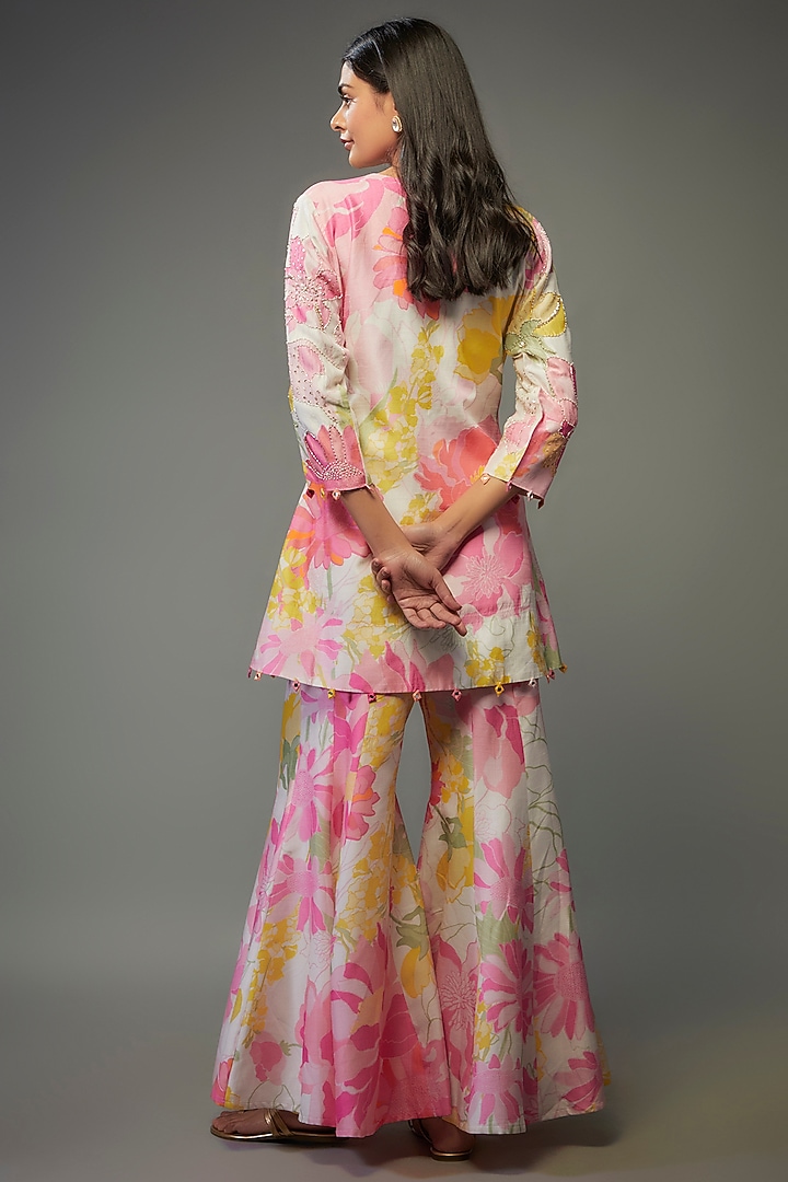 Ivory & Pink Bemberg Silk Digital Printed Wedding Sharara Set by Archana Shah at Pernia's Pop Up Shop
