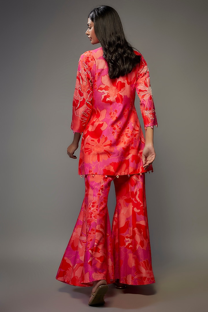 Fuchsia Bemberg Silk Digital Printed Wedding Sharara Set by Archana Shah at Pernia's Pop Up Shop