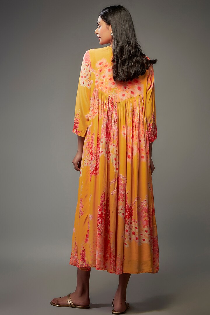 Yellow Bemberg Crepe Sequins Hand Embroidered Vacation Dress by Archana Shah at Pernia's Pop Up Shop