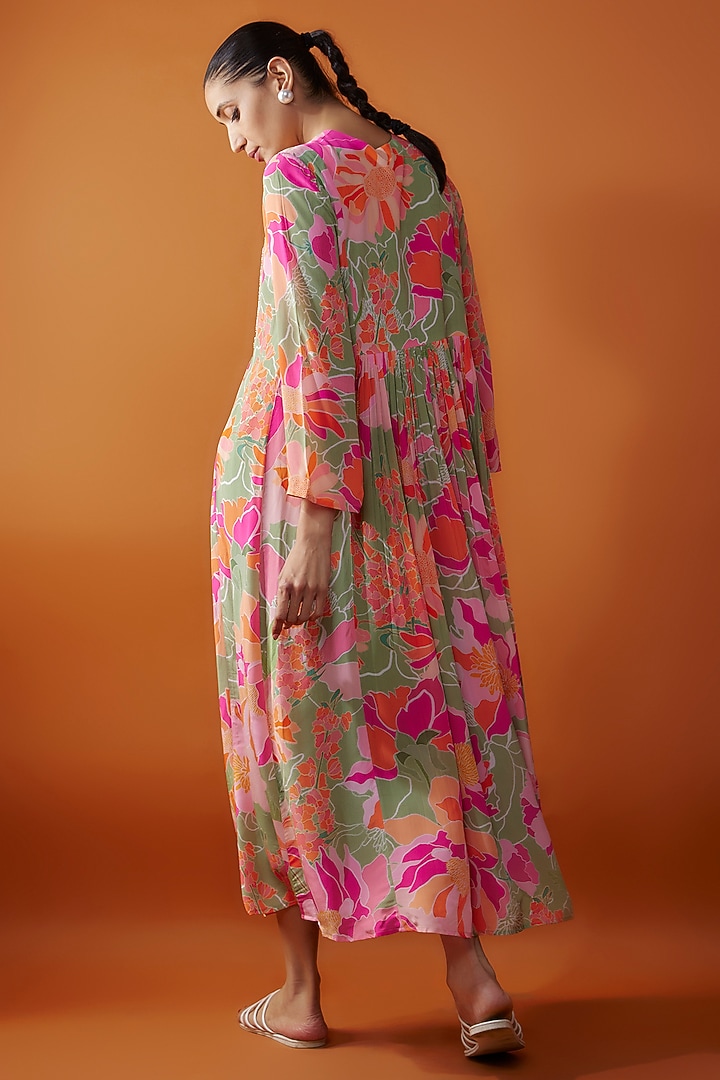 Multi-Colored Bemberg Silk Printed Maxi Vacation Dress by Archana Shah at Pernia's Pop Up Shop