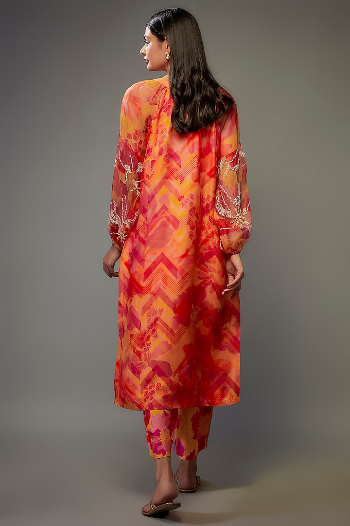 Mustard Bemberg Silk Digital Printed & Hand Embroidered Kurta Set by Archana Shah at Pernia's Pop Up Shop