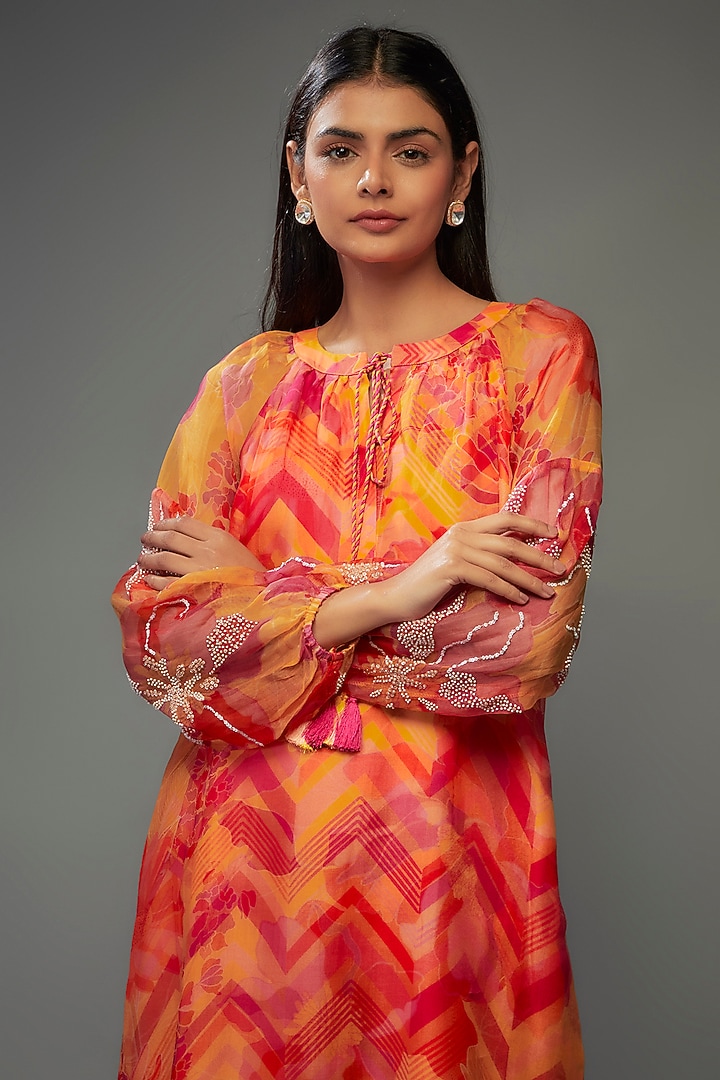 Mustard Bemberg Silk Digital Printed & Hand Embroidered Kurta Set by Archana Shah at Pernia's Pop Up Shop
