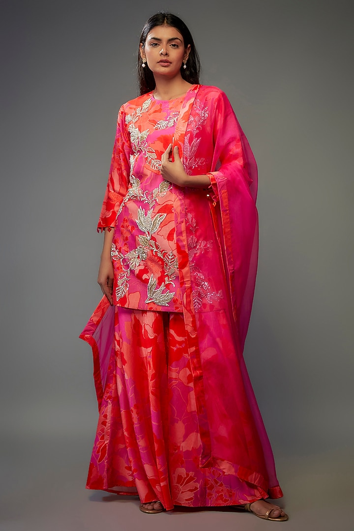 Pink Bemberg Silk Digital Printed Wedding Sharara Set by Archana Shah at Pernia's Pop Up Shop