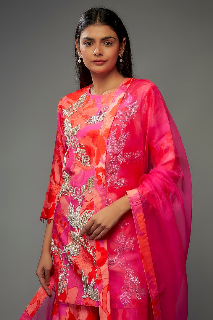 Pink Bemberg Silk Digital Printed Wedding Sharara Set by Archana Shah at Pernia's Pop Up Shop