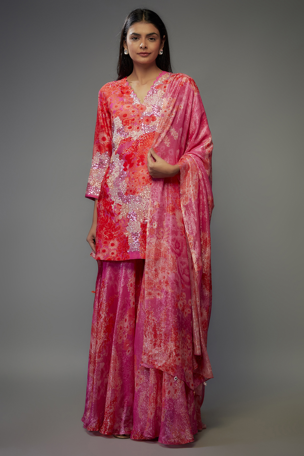 Tangerine Bemberg Silk Digital Printed Wedding Sharara Set by Archana Shah at Pernia's Pop Up Shop