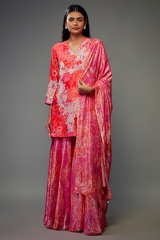 Tangerine Bemberg Silk Digital Printed Sharara Set by Archana Shah