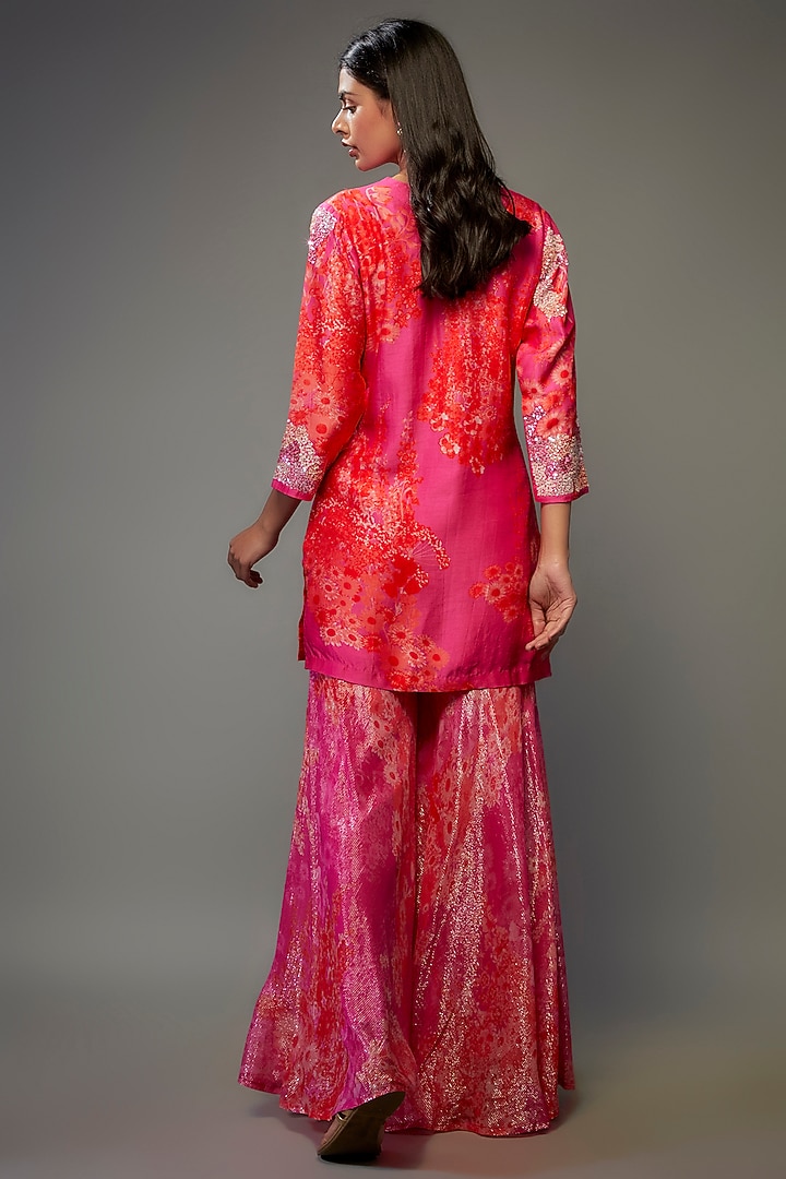 Tangerine Bemberg Silk Digital Printed Wedding Sharara Set by Archana Shah at Pernia's Pop Up Shop