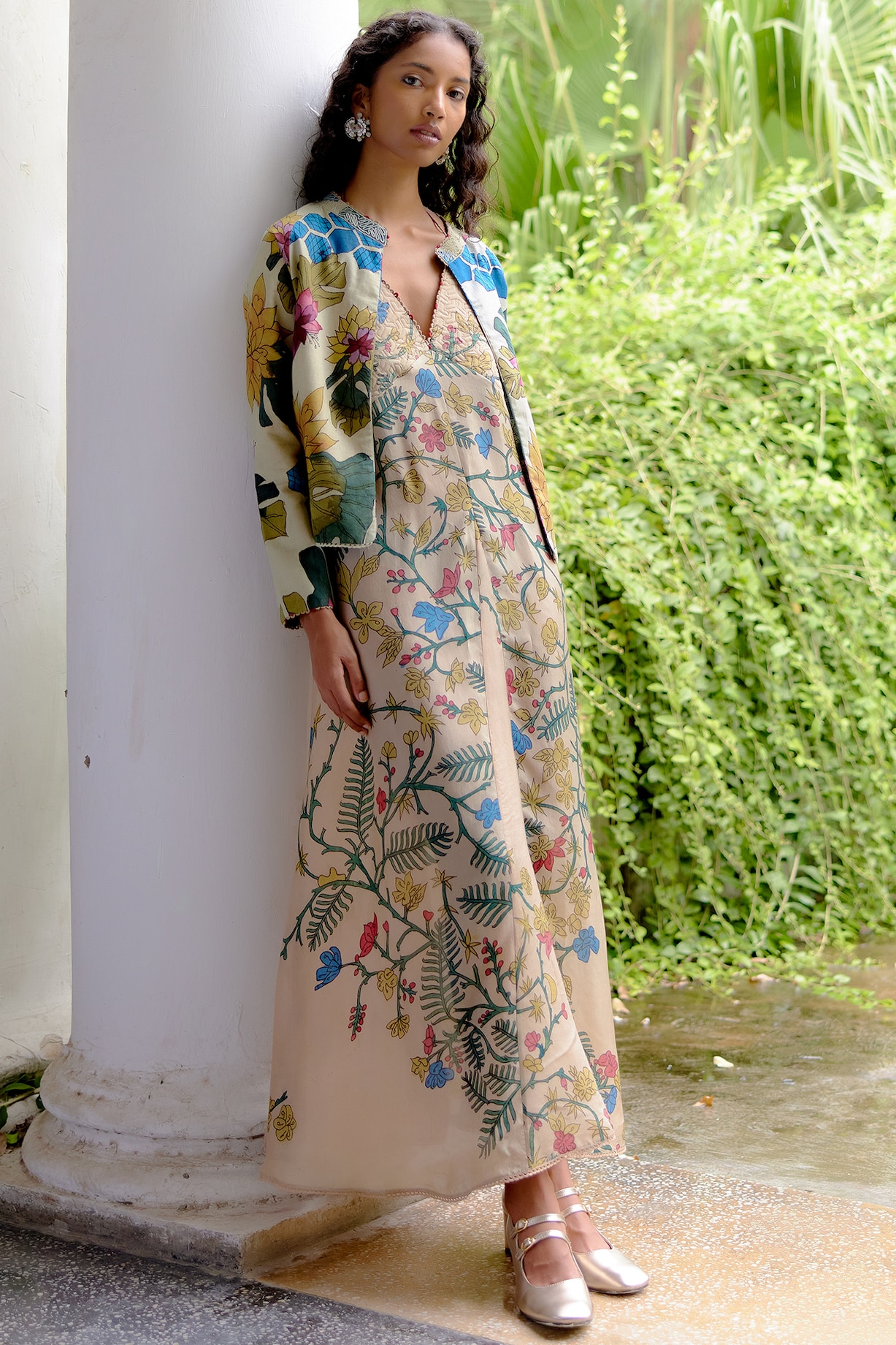 Ivory & Rose Linen Hand Painted Jacket Dress by Archana Jaju at 