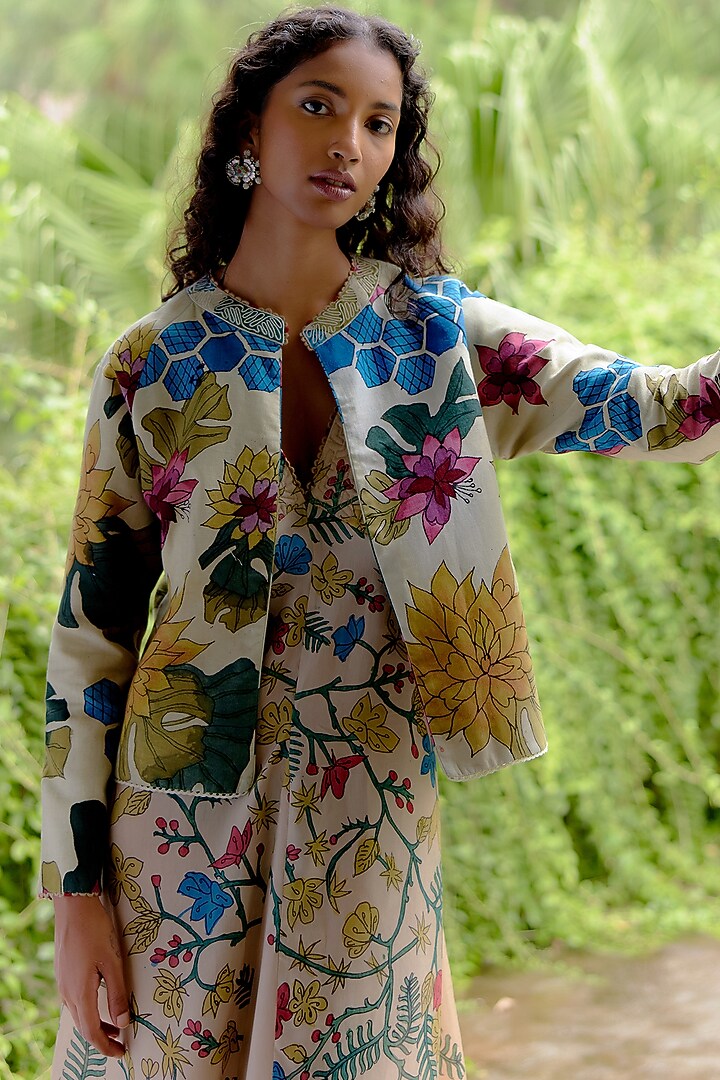 Ivory & Rose Linen Hand Painted Jacket Cocktail Dress by Archana Jaju at Pernia's Pop Up Shop