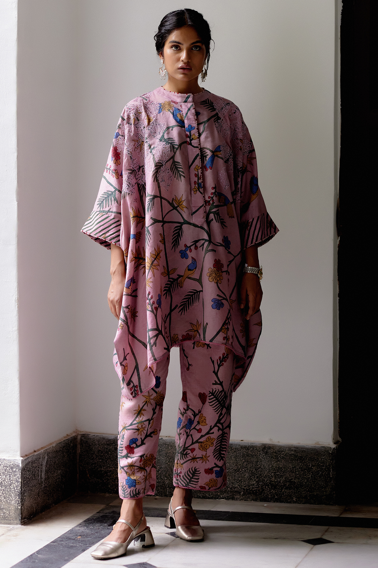 Rose Handspun Cotton Hand-Painted Kaftan Set by Archana Jaju at Pernia's Pop Up Shop