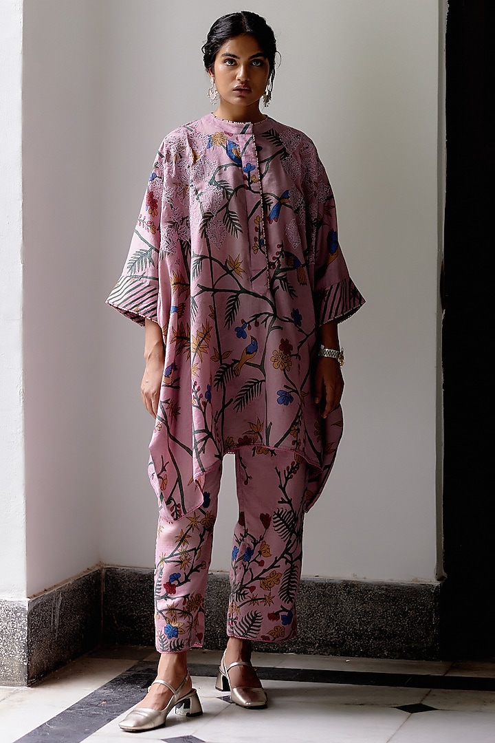 Rose Handspun Cotton Hand-Painted Kaftan Set by Archana Jaju at Pernia's Pop Up Shop
