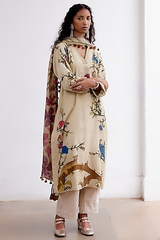 Ivory Handspun Cotton Hand-Painted Kurta Set by Archana Jaju
