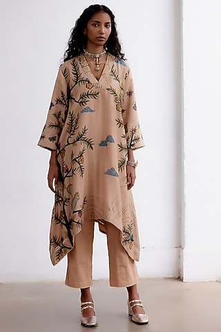 Almond Handspun Cotton Hand-Painted Kurta Set by Archana Jaju