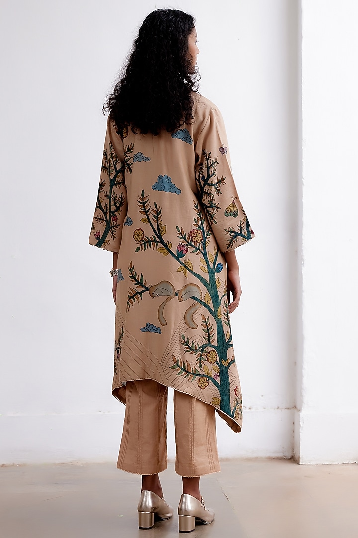 Almond Handspun Cotton Hand-Painted Kurta Set by Archana Jaju at Pernia's Pop Up Shop