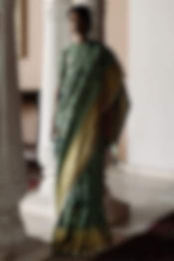 Sage Green Hand Painted Saree Set by Archana Jaju