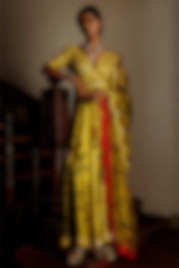 Mustard Embroidered Anarkali Set by Archana Jaju