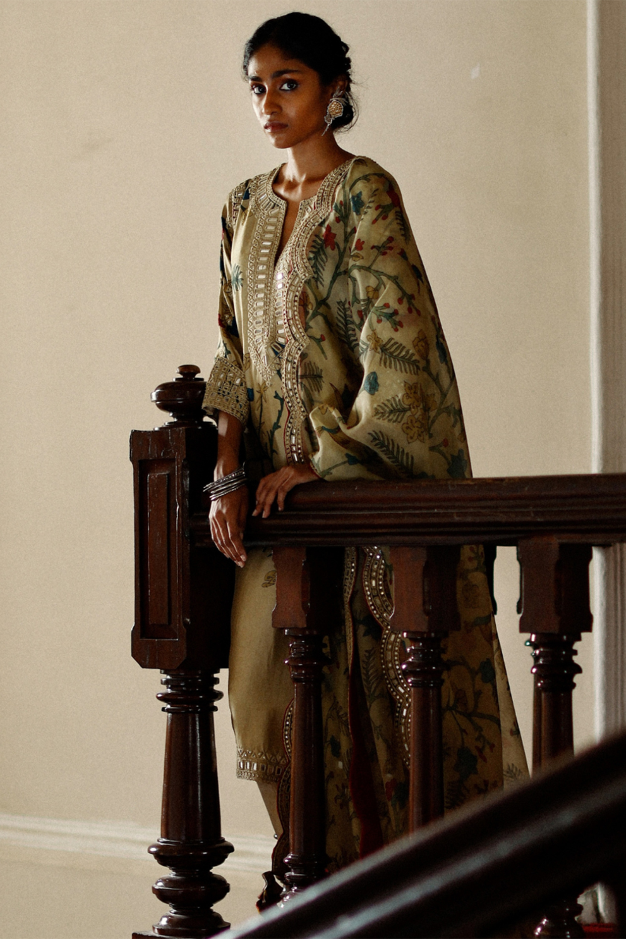 Ivory Pure Silk Hand Painted & Embroidered Kurta Set by Archana Jaju