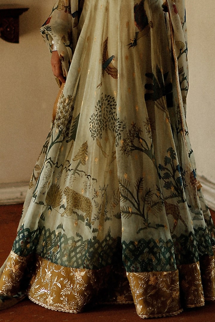 Ivory Kalamkari Hand Painted Bridal Lehenga Set by Archana Jaju at Pernia's Pop Up Shop