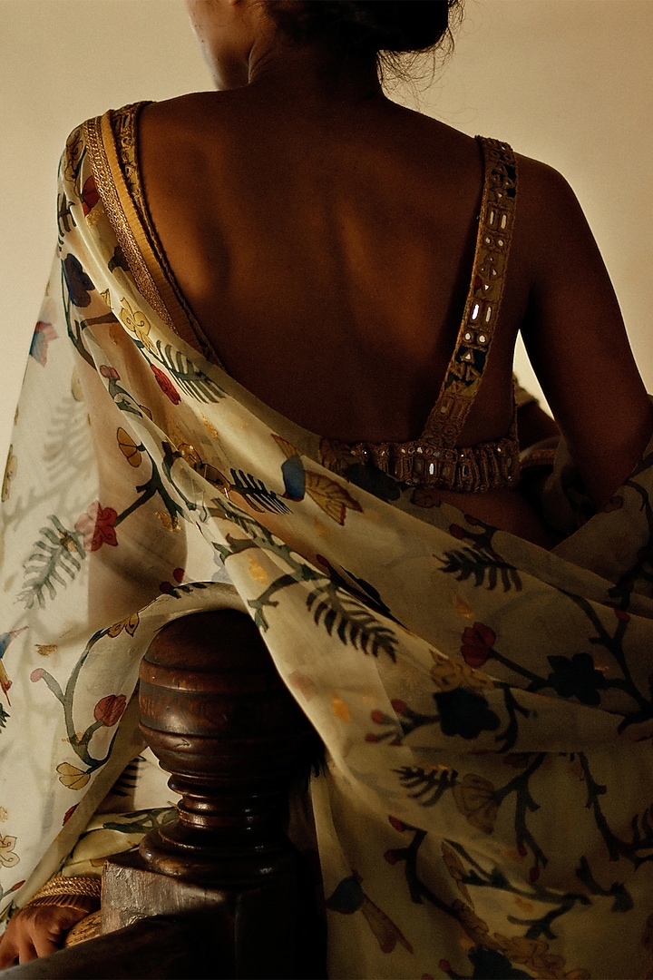 Ivory Kalamkari Hand Painted Bridal Lehenga Set by Archana Jaju at Pernia's Pop Up Shop