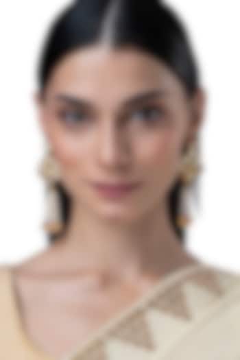Gold Finish Pearl & Kundan Polki Dangler Earrings by AAKARSHA BY AJAY at Pernia's Pop Up Shop