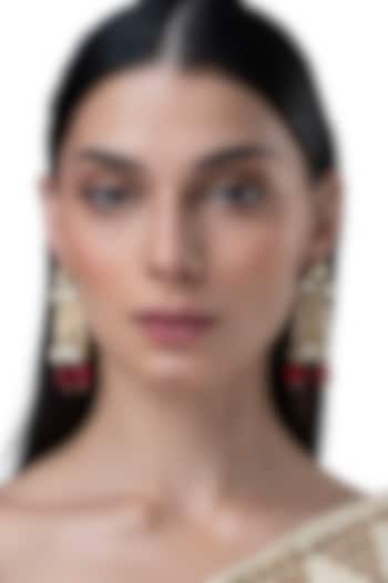 Gold Finish Red Stone & Pearl Dangler Earrings by AAKARSHA BY AJAY at Pernia's Pop Up Shop