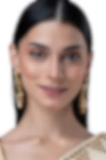 Gold Finish Green Stone & Kundan Polki Square Dangler Earrings by AAKARSHA BY AJAY at Pernia's Pop Up Shop