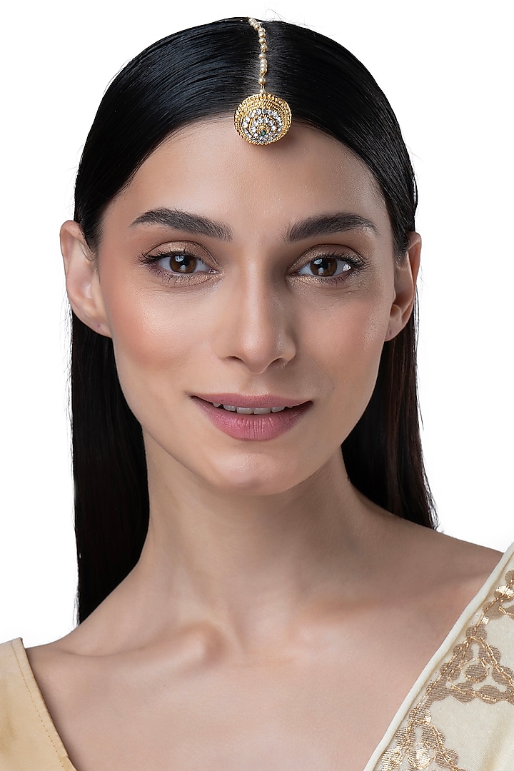 Gold Finish Kundan Polki & Motif Round Borla by AAKARSHA BY AJAY at Pernia's Pop Up Shop