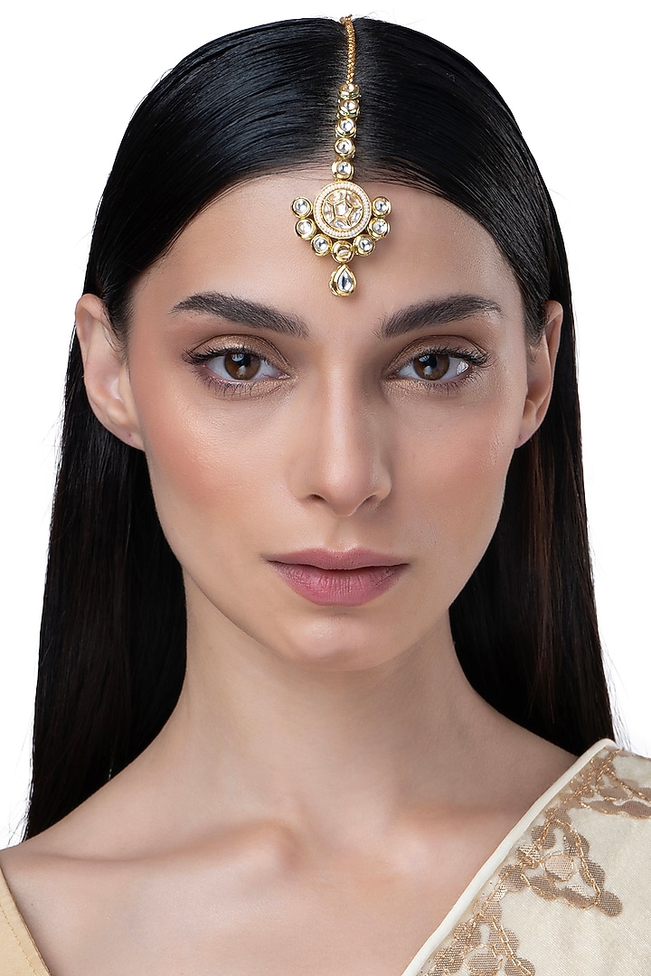 Gold Finish Kundan Polki & Motif Round Borla by AAKARSHA BY AJAY at Pernia's Pop Up Shop