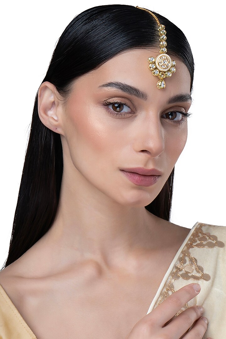 Gold Finish Kundan Polki & Motif Round Borla by AAKARSHA BY AJAY at Pernia's Pop Up Shop