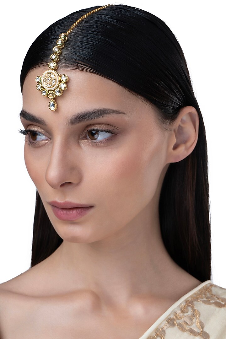 Gold Finish Kundan Polki & Motif Round Borla by AAKARSHA BY AJAY at Pernia's Pop Up Shop