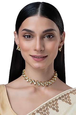 Gold Finish Kundan Polki & Multi-Colored Stone Necklace Set by AAKARSHA BY AJAY