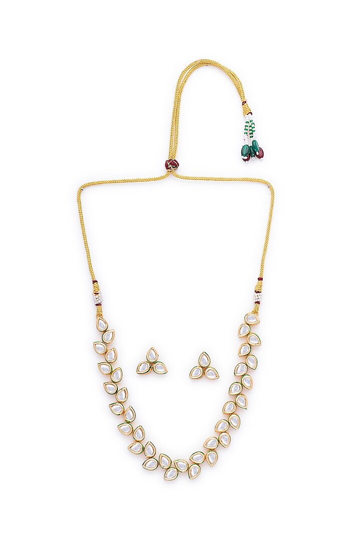 Gold Finish Kundan Polki & Multi-Colored Stone Necklace Set by AAKARSHA BY AJAY at Pernia's Pop Up Shop