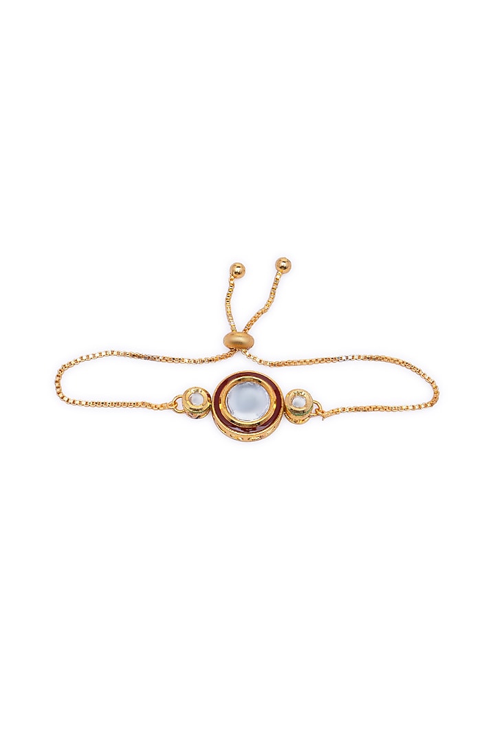 Gold Finish Kundan Polki & Red Stone Bracelet by AAKARSHA BY AJAY at Pernia's Pop Up Shop
