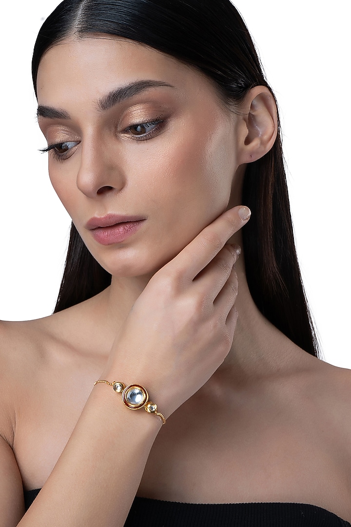 Gold Finish Kundan Polki & Red Stone Bracelet by AAKARSHA BY AJAY at Pernia's Pop Up Shop