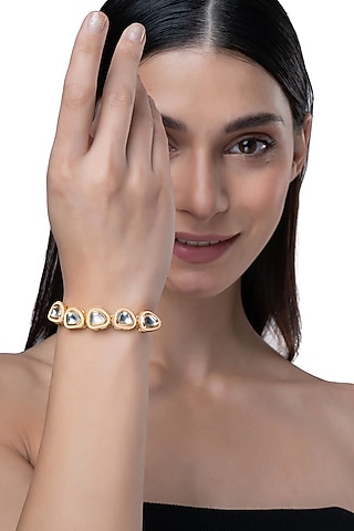Gold Finish Kundan Polki Wrap Bracelet by AAKARSHA BY AJAY