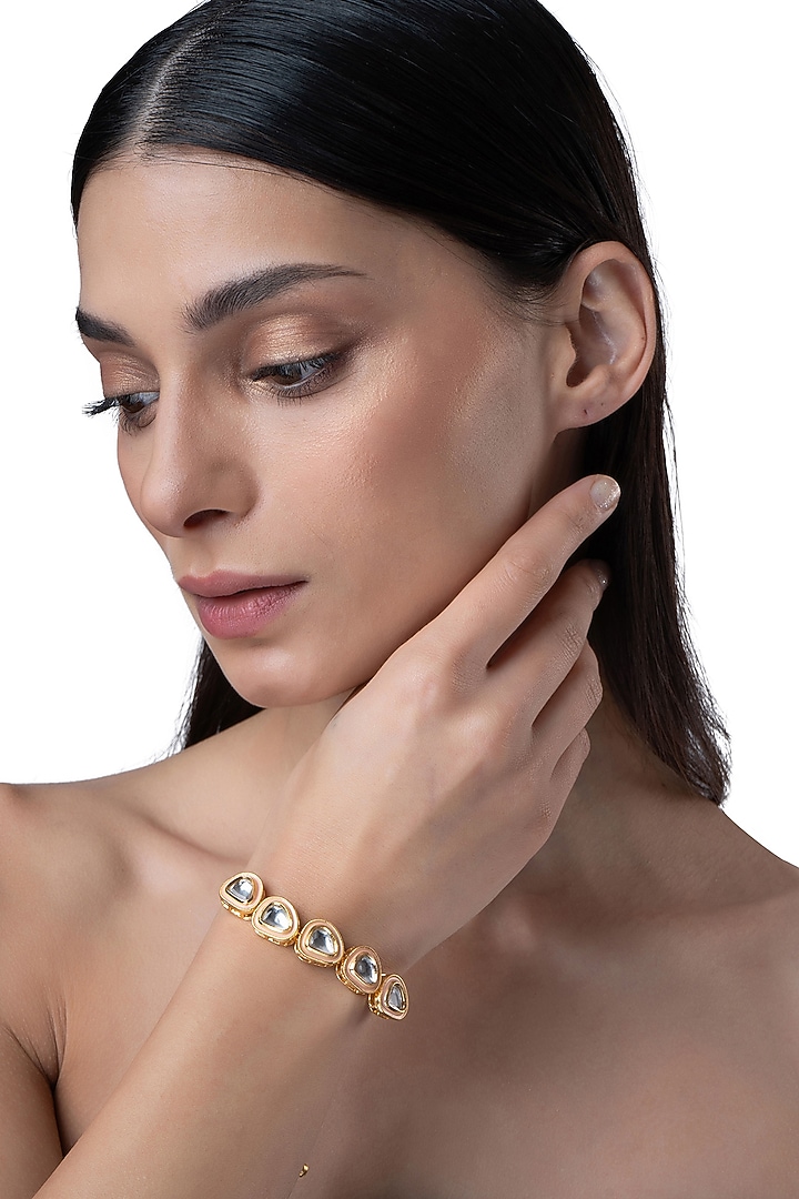 Gold Finish Kundan Polki Wrap Bracelet by AAKARSHA BY AJAY at Pernia's Pop Up Shop