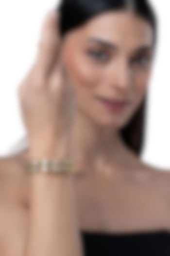 Gold Finish Kundan Polki & Green Stone Layered Bracelet by AAKARSHA BY AJAY at Pernia's Pop Up Shop