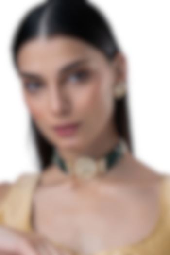 Gold Finish Pearl & Emerald Stone Choker Necklace Set by AAKARSHA BY AJAY at Pernia's Pop Up Shop