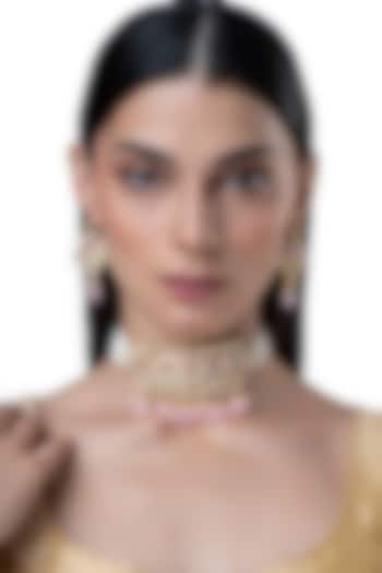 Gold Finish Kundan Polki & Pink Stone Choker Necklace Set by AAKARSHA BY AJAY at Pernia's Pop Up Shop