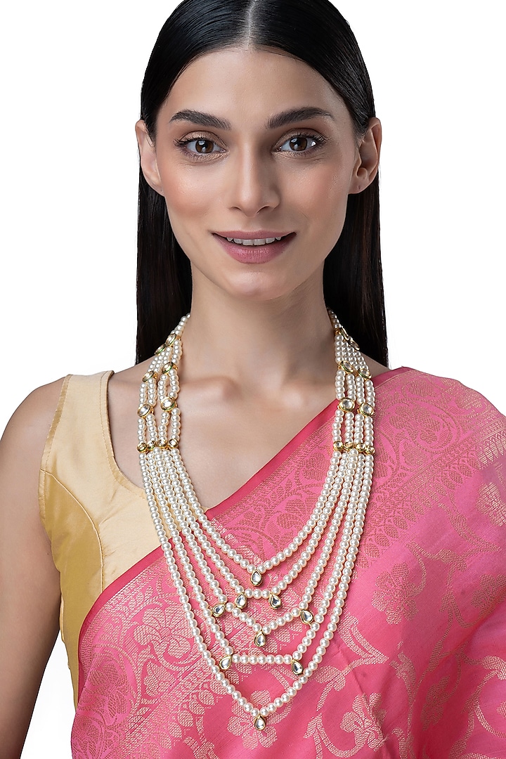 Gold Finish Kundan Polki & Motif Long Necklace by AAKARSHA BY AJAY at Pernia's Pop Up Shop