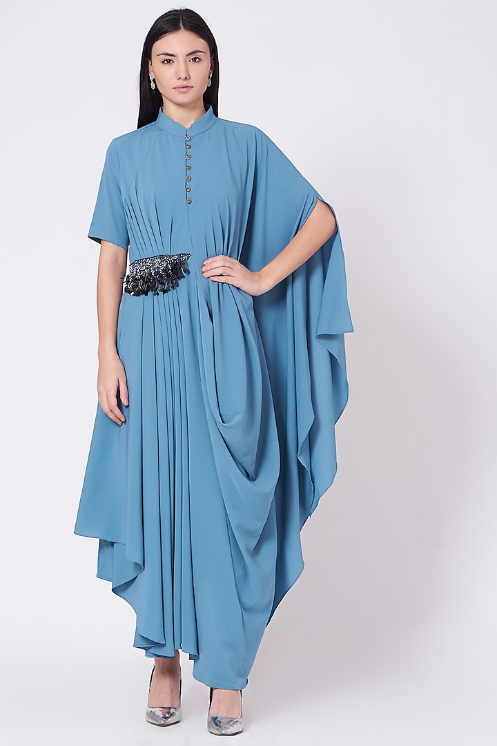 Sky Blue Tunic With Crystals by Aakaar at Pernia's Pop Up Shop