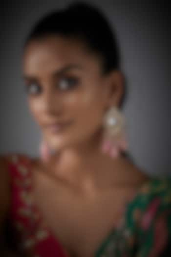Gold Finish Kundan Polki & Pink Beaded Dangler Earrings by AAKARSHA BY AJAY at Pernia's Pop Up Shop