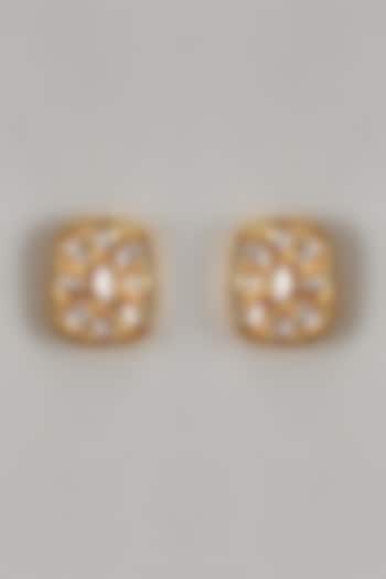 Gold Plated Kundan Polki Green Square Stud Earrings by AAKARSHA BY AJAY
