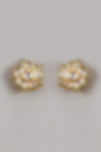 Gold Finish Kundan Polki Green Floral Stud Earrings by AAKARSHA BY AJAY