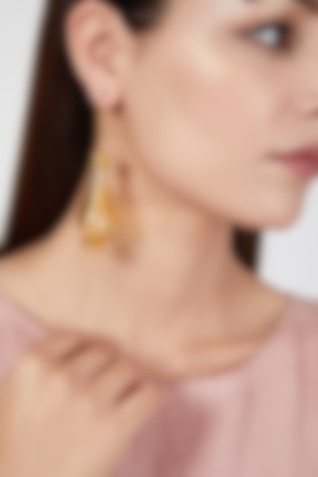 Gold Finish Green Floral Earrings by Aadikara