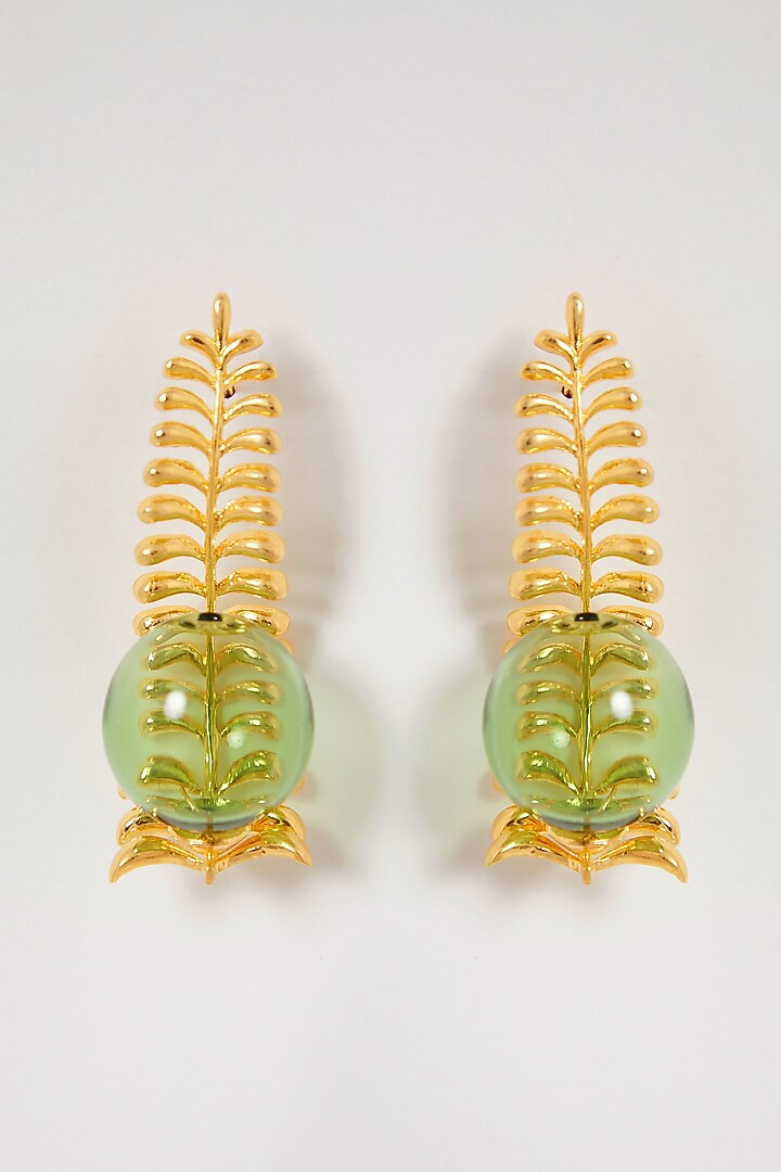 Gold Finish Fern Of Dessert Green Earrings by Aadikara at Pernia's Pop Up Shop
