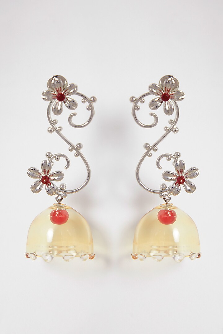 White Finish Rangoon Yellow Earrings by Aadikara at Pernia's Pop Up Shop