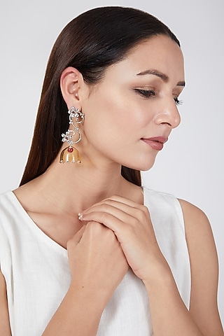 White Finish Rangoon Yellow Earrings by Aadikara